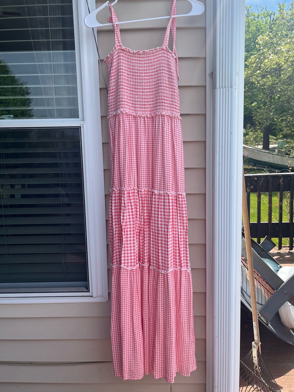 Pink Gingham Tiered Maxi Dress